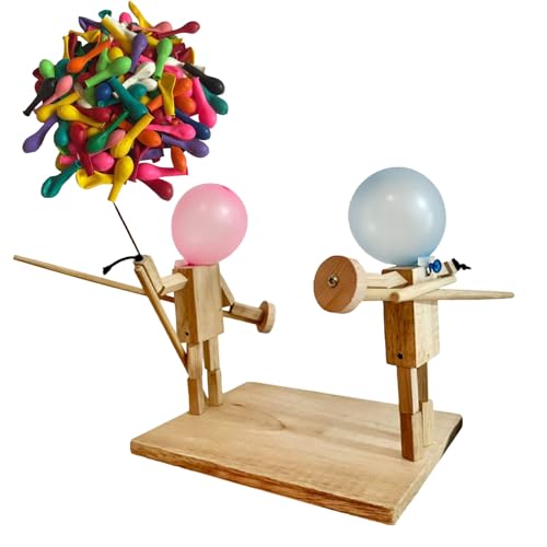 2 Players Balloon Bamboos Man Battle, Handmade Wooden Fencing Puppets, Battlebots Spielzeug, Brettspiele mit Fechtpuppen aus Holz, Tischspielzeug mit Fechtpuppen für Kinder und Erwachsene von HUNYA