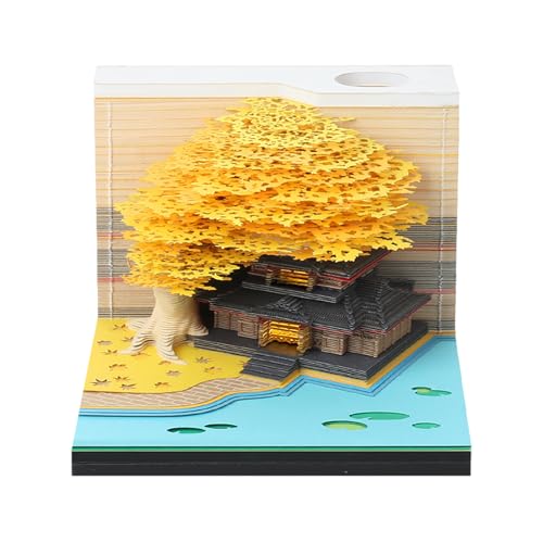 3D Kalender Abreißen 2024 | Schreibtisch Kalender mit Lichtern | 3D Calendar 2024 | 2024 Kalender 3D Memo Pad Papier Kunst Sakura Baum Kreative 3D Notizblock Papier Schnitzen Geschenk von HUNYA