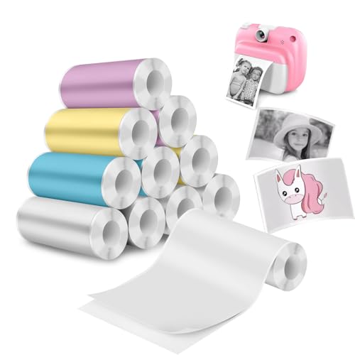10 Rollen Mini-Thermo-Aufkleberpapier (4 weiß + 6 farbig), tintenfreier Druck für tragbare Bluetooth-Drucker, 57 x 25 mm, Foto- und Notiz-Etiketten von HUOJI