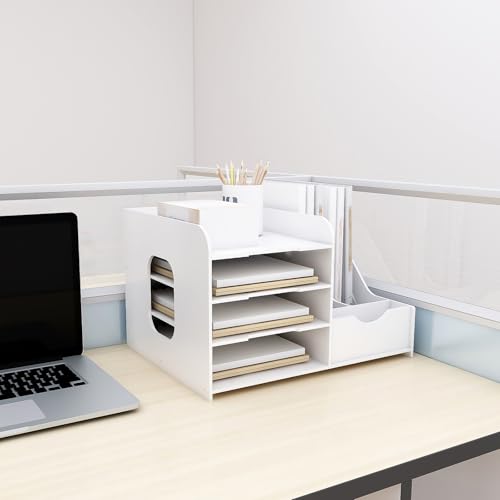 A4 Briefablage, Papierablage, Schreibtisch-Organizer mit stapelbarer Ablageschale, für Zuhause, Büro, Schule, 40 x 31 x 25 cm – Weiß (2 Stück) von HUOLE