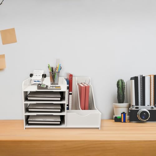 Briefablage, stapelbar, A4, Schreibtisch-Organizer, Holz, Kunststoff, weißes Papiertablett für Zuhause, Büro, Schule, 40 x 31 x 25 cm, Weiß (2 Stück) von HUOLE