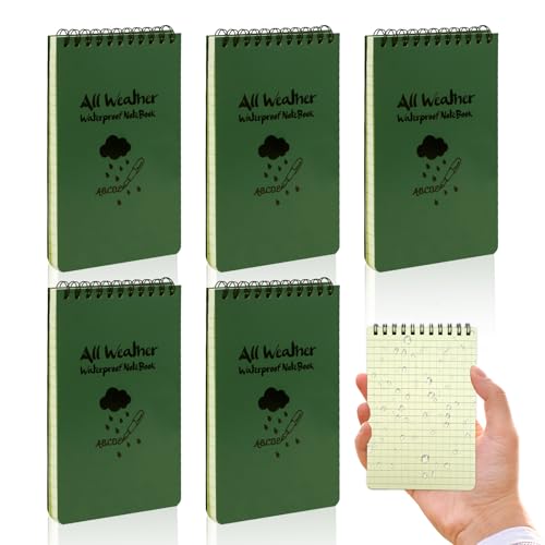 HUOMAQFAN 5PC All-Wetter wasserdicht Notizblöcke, 4x6 Zoll Tasche Notebook, Mini Memo Top Draht Notizblock, taktische Blöcke für Outdoor-Aktivitäten Aufnahme Militär (Armee grün) von HUOMAQFAN