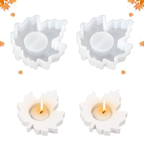 Silikonform Kerzenhalter Herbstdeko, 2 Stück Ahornblatt Silikonformen Gießformen Kerzenhalter Gießform Weihnachten zum Gießen, Wiederverwendbare Silikon Gießform für Herbst Dekoration von HURODZ