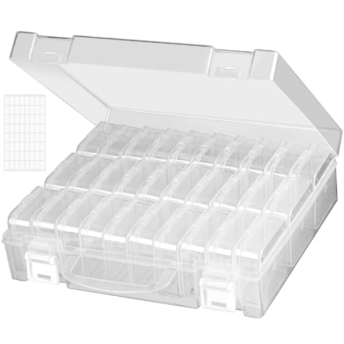 30 Fächer Kleine Aufbewahrungsboxen (5,6x5,6x2.1cm), Kleinteile Aufbewahrungsbox, Sortierboxen für kleinteile Mini perlen Aufbewahrungsbox Organizer aus Klarem Kunststoff mit Klappdeckel (1 Stück) von HUSAFTENG