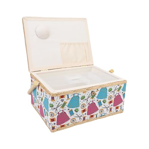 HUSHUI Ergonomischer Griff Tragbarer Nähwerkzeug Organizer, Leichtgewichtetes Vintage -Nähkorb mit Scherennadelnnadeln, Abnehmbare Taschen mit Doppelter Schicht Abnehmbarer Tablett für von HUSHUI