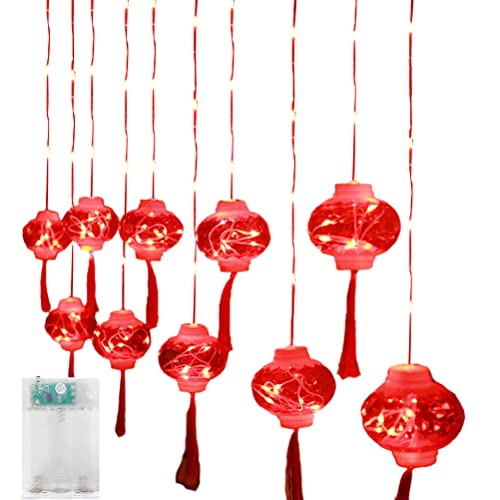 HUSHUI Rote Laterne Vorhang Lichter, Chinesisches Neujahr Rote Laterne Vorhang Lichter LED Frühlingsfest Fairy Light Straßenfestoon Licht für Feiertage Wohnkultur von HUSHUI
