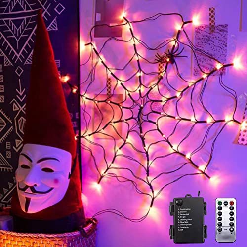 Halloween-Spinnennetz-Licht, 8 Modi, batteriebetriebene Lichterketten, Spinnennetz-Lichterketten für Party, Hof, Bar, Spukhaus, Dekoration, Innen- und Außendekoration von HUSHUI