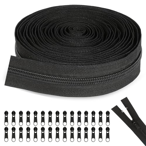 Endlosreißverschluss mit 30 Zipper, 20m Reißverschluss Meterware Teilbar #5 Nylon Reißverschlüsse 3cm Breit Reissverschluss für Kleidung Tasche Mäppchen Bettwäsche (Schwarz) von HUSOUE