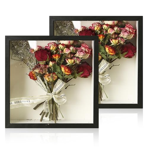 HUSOUE 2PCS Bilderrahmen zum Befüllen, 3D Bilderrahmen Tiefer Objektrahmen Hölzern 22 x 22cm Schattenbox mit Transparente Acrylplatte zur Aufbewahrung von Andenken Blumen Dekorations von HUSOUE
