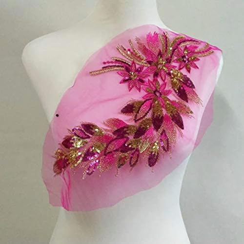 1 Stück Pfauenblume Patch Pailletten bestickt Kleid Applikationen Kragen Mesh Nähen Patch für Hochzeitsdekoration Kleid DIY 38 * 22 cm von HUSPOO