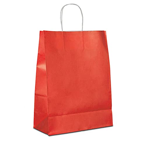 100 x Papiertüten rot 32+12x41 cm | Papiertragetaschen mit Kordel | Kraftpapiertüten | Papiertaschen mittel | HUTNER von HUTNER