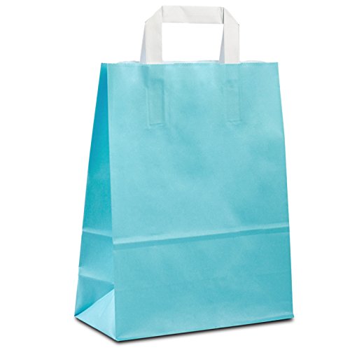 100 x Papiertüten hellblau 22+10x28 cm | Papiertragetaschen mit Henkel | Kraftpapiertüten | Papiertaschen klein | HUTNER von HUTNER