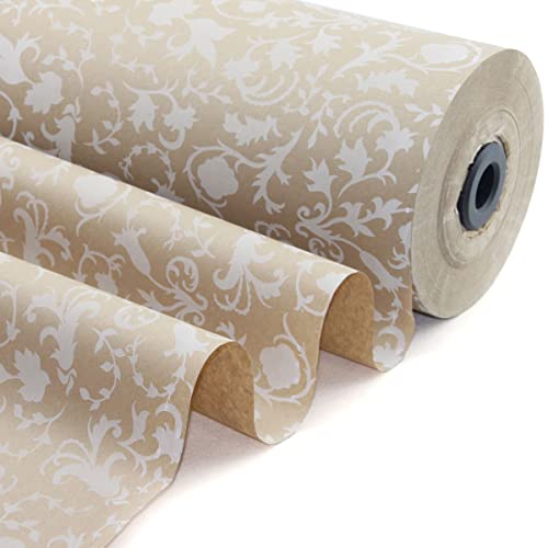 Blumenpapier Ornament weiß auf braun 50 cm - 300 m | Seidenpapier auf Rolle Blumenpapier Ornament weiß auf braun 50 cm - 300 m | Seidenpapier auf Rolle von HUTNER