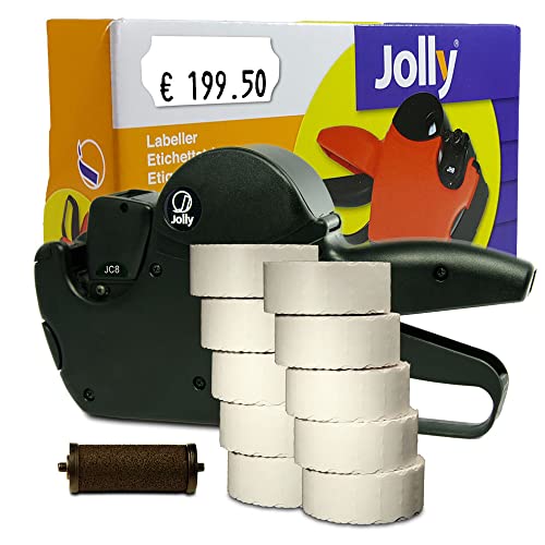 Preisauszeichner Set Jolly C8 inkl. 10 Rollen 26x12 Preisetiketten - weiss Tiefkühl + 1 Farbrolle | MHD Datumsauszeichner | HUTNER von HUTNER