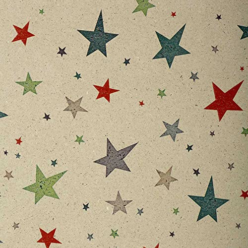 FSC große Rolle Geschenkpapier aus Graspapier Bunte Sterne 50 cm x 200 m | 80 g/m² Weihnachtspapier | HUTNER von HUTNER