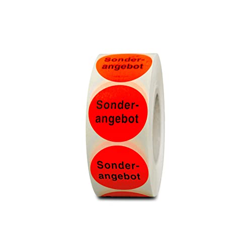 HUTNER Aktionsetiketten"Sonderangebot" ø 32mm leucht-rot permanent 1.000 runde Aufkleber, Haftetiketten, runde Etiketten von HUTNER