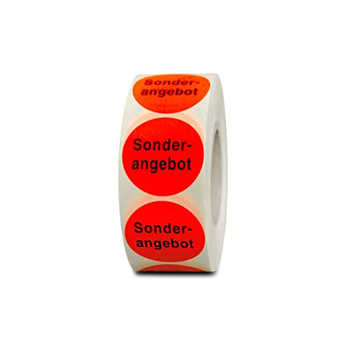 HUTNER Aktionsetiketten"Sonderangebot" ø 32mm leucht-rot permanent 10.000 runde Aufkleber, Haftetiketten, runde Etiketten von HUTNER