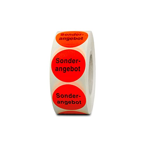 HUTNER Aktionsetiketten "Sonderangebot" ø 32mm leucht-rot permanent 10.000 runde Aufkleber, Haftetiketten, runde Etiketten von HUTNER