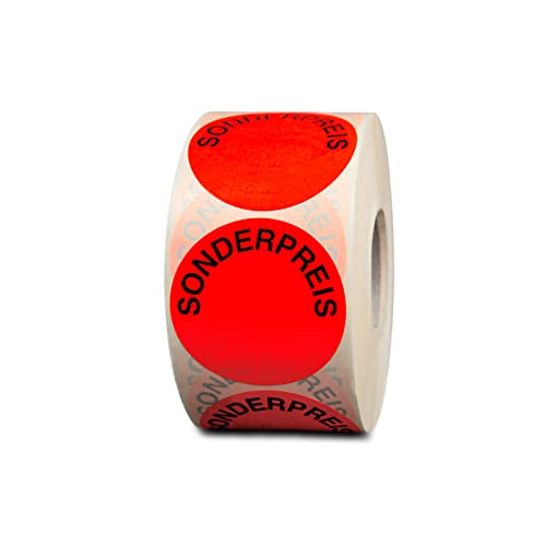 HUTNER Aktionsetiketten"Sonderpreis" ø 50mm leucht-rot ablösbar 1.000 runde Aufkleber, Haftetiketten, runde Etiketten von HUTNER