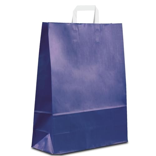 Papiertüten blau mit Flach-Henkel I 250 Stk. 22+10x28cm I Papiertragetasche für Einzelhandel, Weihnachten, Mitbringsel, TO-GO I Geschenktüten aus Kraftpapier I HUTNER von HUTNER