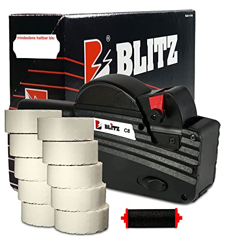 Preisauszeichner Set Blitz C8 inkl. 10 Rollen 26x12 Preisetiketten - weiss permanent Aufdruck: mindestens haltbar bis + 1 Farbrolle | HUTNER von HUTNER