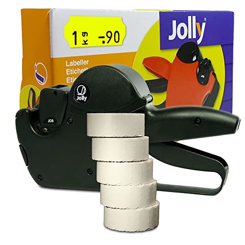 HUTNER Preisauszeichner Set Jolly C6 inkl. 5 Rollen 26x12 Preisetiketten - leucht-gelb permanent | 7.500 Etiketten von HUTNER