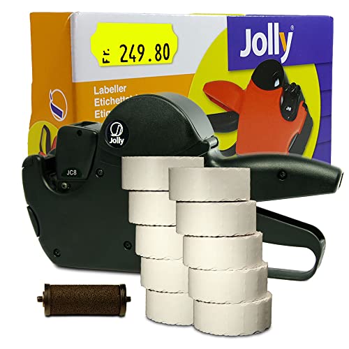 Preisauszeichner Set Jolly C8 inkl. 10 Rollen 26x12 Preisetiketten - leucht-gelb permanent + 1 Farbrolle | MHD Datumsauszeichner | HUTNER von HUTNER