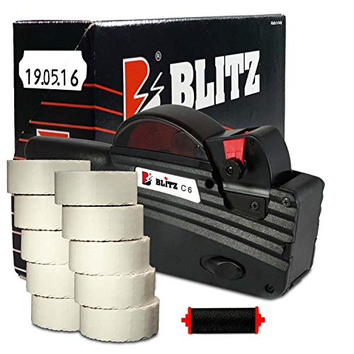 Preisauszeichner Set Blitz C6 inkl. 10 Rollen 26x12 Preisetiketten - weiss permanent + 1 Farbrolle | Preisauszeichnungsgerät | HUTNER von HUTNER