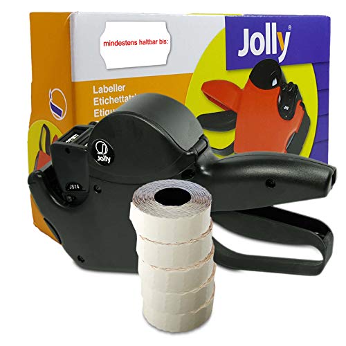 Preisauszeichner Set Jolly S14 inkl. 5 Rollen 26x16 Preisetiketten - weiss permanent | Aufdruck: mindestens haltbar bis | HUTNER von HUTNER