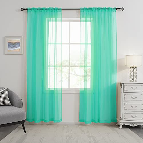 HUTO Türkisfarbene transparente Vorhänge, 132x213 cm, lange Stangentasche, Fenster, durchsichtige Vorhänge, Heimdekoration, Voile-Paneele, durchscheinend für Schlafzimmer, Kinderzimmer, 2 Paneele HUTO Türkisfarbene transparente Vorhänge, 132x213 cm, lange Stangentasche, Fenster, durchsichtige Vorhänge, Heimdekoration, Voile-Paneele, durchscheinend für Schlafzimmer, Kinderzimmer, 2 Paneele von HUTO