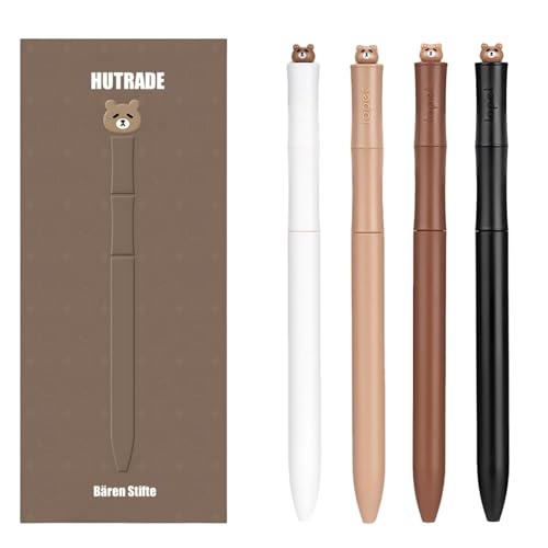 HUTRADE 4er Gelstifte Set, Niedliche Bären Stifte, Kugelschreiber Hochwertig Mit Tierkopf für Erwachsene und Kinder, 0.5mm Fineliner Schwarz für Notizen und Zeichnungen von HUTRADE