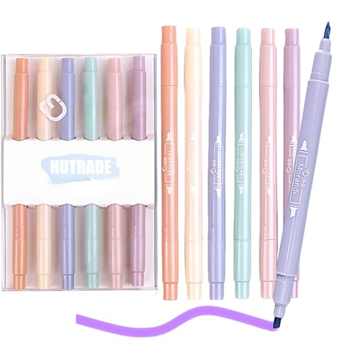 HUTRADE Dual Tips Textmarker Pastell, 6 Pcs Text Marker Stifte Assorted Farben, Highlighter Pen Set, No Bleed Dry Fast Easy to Hold, für Journal Bibel Planer Notizen Schule Bürobedarf (Rosa) von HUTRADE