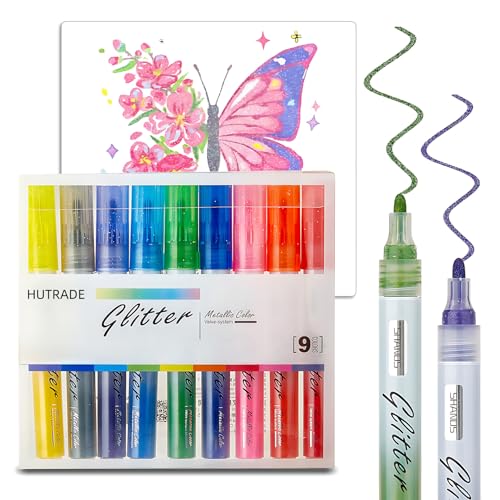 HUTRADE Glitzerstifte Set - 9 Glitzer Filzstifte Zeichenset, Acrylstifte für Steine Wasserfest, Glitzer Basteln, Fotoalbum DIY, Gästebuch, Glas, Einschulung Mädchen HUTRADE Glitzerstifte Set - 9 Glitzer Filzstifte Zeichenset, Acrylstifte für Steine Wasserfest, Glitzer Basteln, Fotoalbum DIY, Gästebuch, Glas, Einschulung Mädchen von HUTRADE