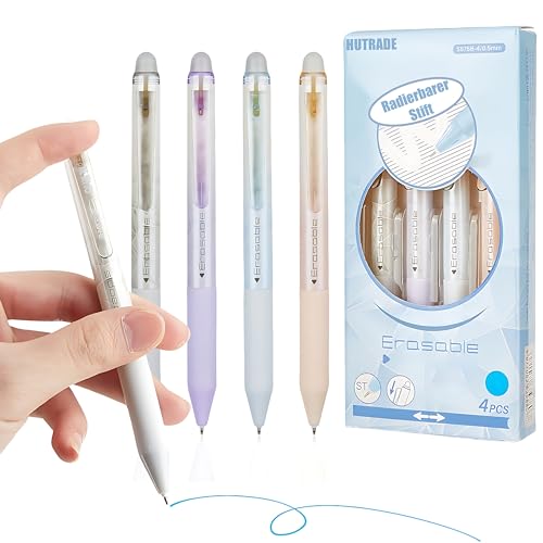 HUTRADE Radierbarer Kugelschreiber - 4 Stück Gelstifte Radierbar, 0.5mm Blau Tinte Radierbare Stifte, Flüssiges Schreiben, Tintenkiller Stift Erasable Pen für Studenten Geschenk (Blau) von HUTRADE