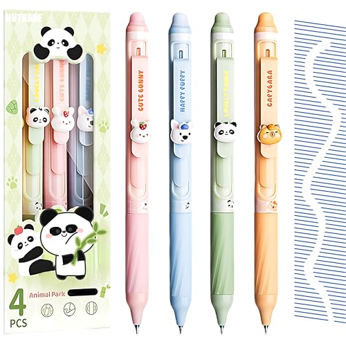 HUTRADE Radierbarer Kugelschreiber Kinder - 4 Stück Gelstifte Radierbar Blau, 0.5mm Radierbare Stifte Mit Tierkopf, Tintenkiller Stift Radierbarer Tintenroller für Schulsachen (Blau) von HUTRADE