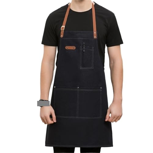 HUWOYG 2-teilige Denim-Arbeitsschürze mit Lederband und Taschen, Schönheitsstudio, Friseurladen, Café, Markt, Bäckerei, Mitarbeiter, Kellneruniform Für Die Arbeit(Blue) von HUWOYG