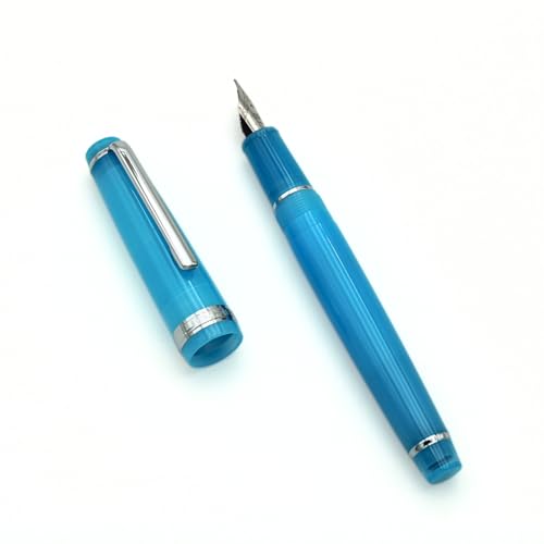 JINHAO 82 Füllfederhalter, Acrylmaterial, Stiftschaft, Iridium, extra feine Feder mit Tintenkonverter, glattes Schreiben, klassisches Design, Meerblau, Transparent (Silberfarbener Rand, EF) von HUYUTAWE
