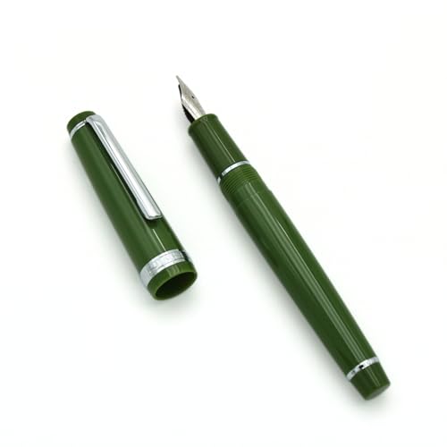 JINHAO 82 Füllfederhalter, Acrylmaterial, Stiftschaft, Iridium, feine Feder mit Tintenkonverter, glattes Schreiben, klassisches Design, Avocadogrün (Silberfarbener Rand, F) von HUYUTAWE
