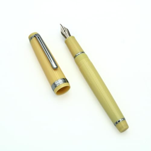 JINHAO 82 Füllfederhalter, Acrylmaterial, Stiftschaft, Iridium, feine Feder mit Tintenkonverter, glattes Schreiben, klassisches Design, Gelb (Silberfarbener Rand, F) von HUYUTAWE