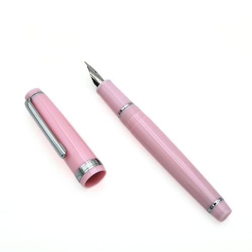 JINHAO 82 Füllfederhalter, Acrylmaterial, Stiftschaft, Iridium, feine Feder mit Tintenkonverter, glattes Schreiben, klassisches Design, Rosa (Silberfarbener Rand, F) von HUYUTAWE
