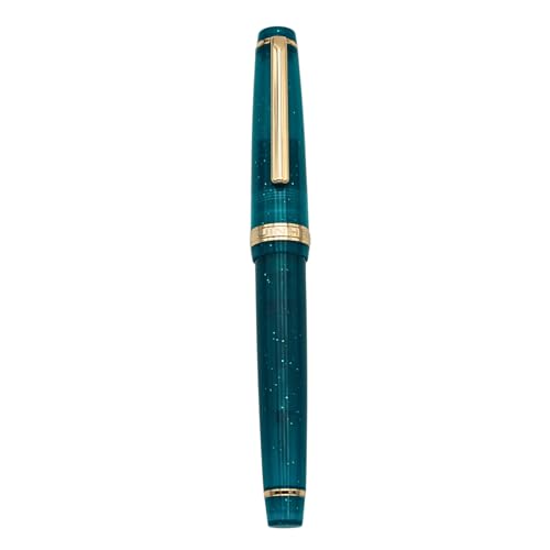 JINHAO 82 Füllfederhalter, Acrylmaterial, Stiftschaft, Iridium, feine Feder mit Tintenkonverter, glattes Schreiben, klassisches Design, transparent, Pfauenblau (Goldrand, F) von HUYUTAWE