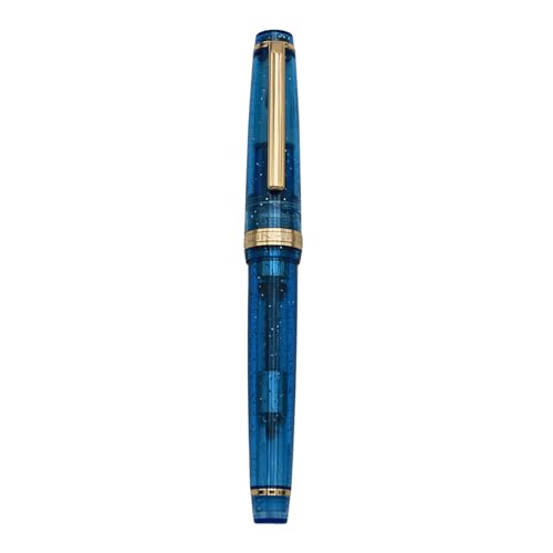 JINHAO 82 Füllfederhalter, Acrylmaterial, Stiftschaft, Iridium, feine Feder mit Tintenkonverter, glattes Schreiben, klassisches Design, transparent, fluoreszierendes Blau (Goldrand, F) von HUYUTAWE