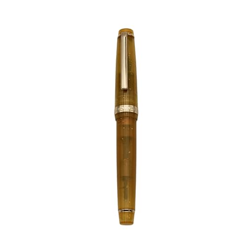 JINHAO 82 Füllfederhalter, Acrylmaterial, Stiftschaft, Iridium, feine Feder mit Tintenkonverter, glattes Schreiben, klassisches Design, transparent, fluoreszierendes Gelb (Goldrand, F) von HUYUTAWE
