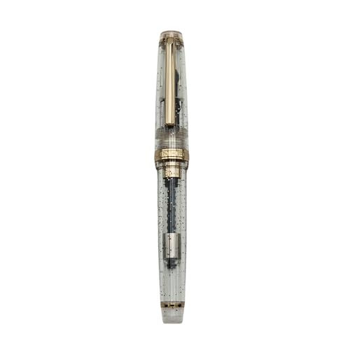 JINHAO 82 Füllfederhalter, Acrylmaterial, Stiftschaft, Iridium, feine Feder mit Tintenkonverter, glattes Schreiben, klassisches Design, transparent fluoreszierend (Goldrand, F) von HUYUTAWE