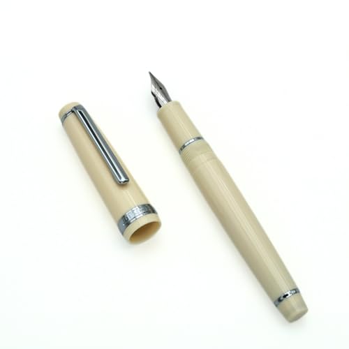 JINHAO 82 Füllfederhalter, Acrylmaterial, Stiftschaft, Iridium, mittlere Feder mit Tintenkonverter, glattes Schreiben, klassisches Design, Elfenbeinweiß (silberfarbener Rand, M) von HUYUTAWE