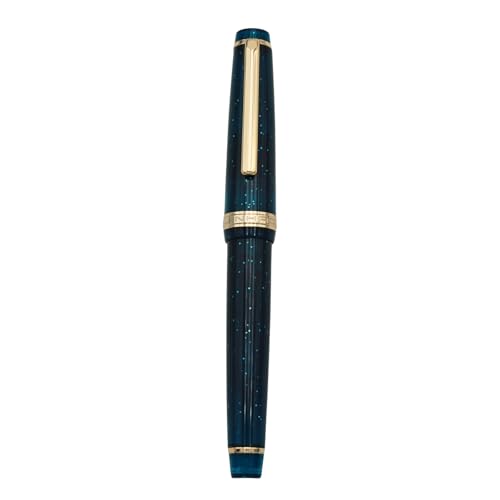 JINHAO 82 Füllfederhalter, Acrylmaterial, Stiftschaft, Iridium, mittlere Feder mit Tintenkonverter, glattes Schreiben, klassisches Design, transparent, Tiefseeblau (Goldrand, M) von HUYUTAWE
