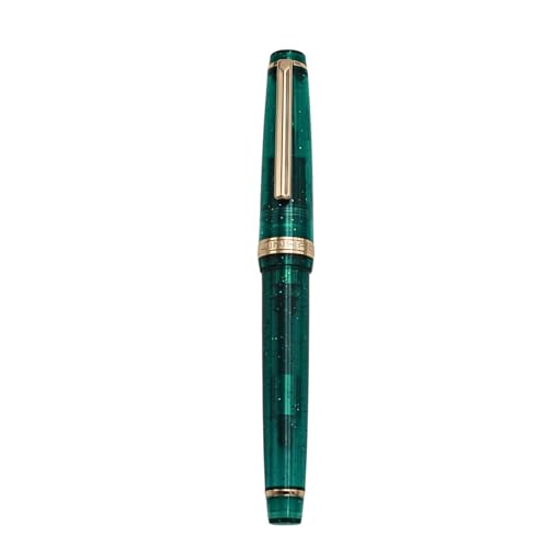 JINHAO 82 Füllfederhalter, Acrylmaterial, Stiftschaft, Iridium, mittlere Feder mit Tintenkonverter, glattes Schreiben, klassisches Design, transparent, fluoreszierendes Grün (Goldrand, M) von HUYUTAWE