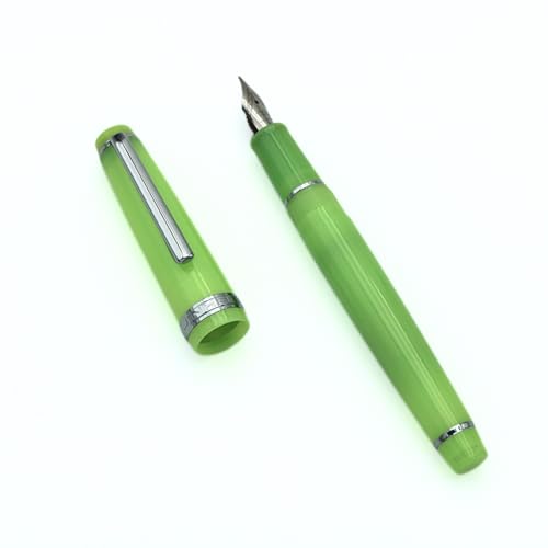 JINHAO 82 Füllfederhalter, Acrylmaterial, Stiftschaft, Iridium-Feder mit Tintenkonverter, glattes Schreiben, klassisches Design, Grün / Transparent (Silberfarbener Rand, F) von HUYUTAWE