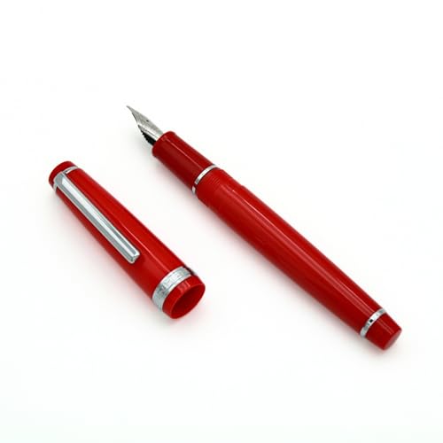 JINHAO 82 Füllfederhalter, Acrylmaterial, Stiftschaft, Iridium-Feder mit Tintenkonverter, glattes Schreiben, klassisches Design, Rot (Silberfarbener Rand, F) von HUYUTAWE