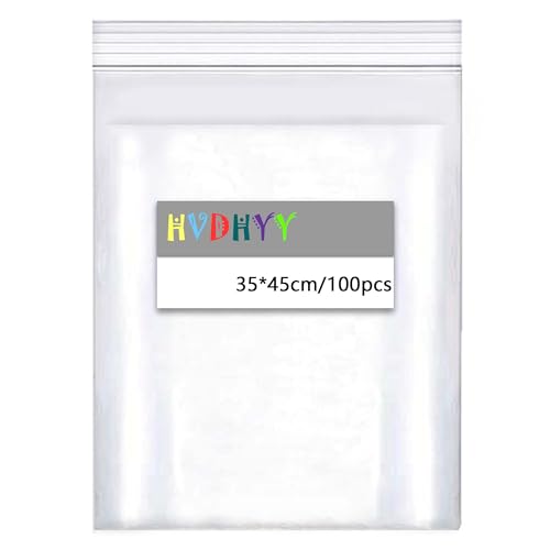 HVDHYY 35X45cm Druckverschlussbeutel Groß Transparente Reißverschlusstaschen 100Stück Polybeutel Tüte Verschlussbeutel Wiederverschließbar Anwendbar Bastelbedarf,Kleideraufbewahrung von HVDHYY
